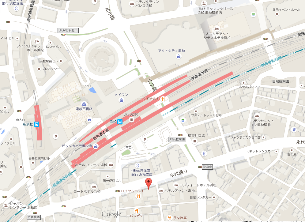 リージャス浜松南口ビジネスセンターのアクセス地図。住所は静岡県浜松市中区砂山町355-4　静銀・大東京砂山ビル